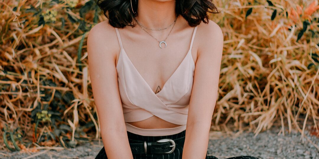 beautiful woman brunette with eyes closed