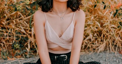 beautiful woman brunette with eyes closed