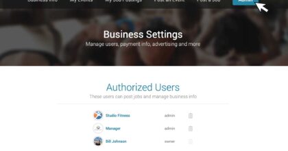 Admin page for a Namafit business user
