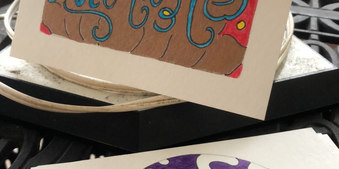 greeting cards that say namaste and life is good on a table